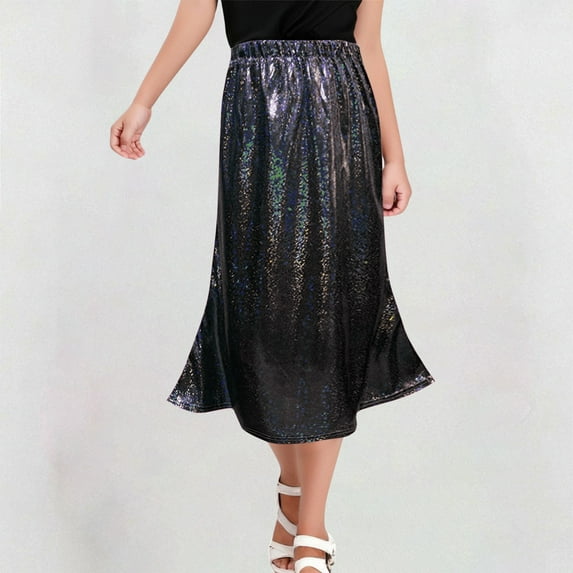 Delliss Girls Metallic Sequin Skirt Sparkle Glitter Shiny Dance Outfit Sequin Dance Long Skirt