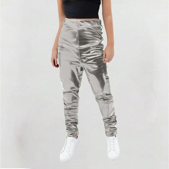 Delliss Girls Metallic Shiny Active Leggings Sparkly Stretch Yoga Pants Running Dance Tights Ankle Length for Kids Youth Teen