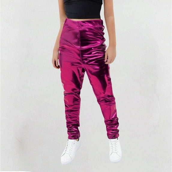 Delliss Girls Metallic Shiny Active Leggings Sparkly Stretch Yoga Pants Running Dance Tights Ankle Length for Kids Youth Teen