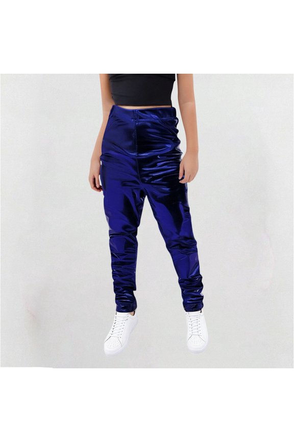 Girls Metallic Shiny Active Leggings Sparkly Stretch Yoga Pants Running Dance Tights Ankle Length for Kids Youth Teen