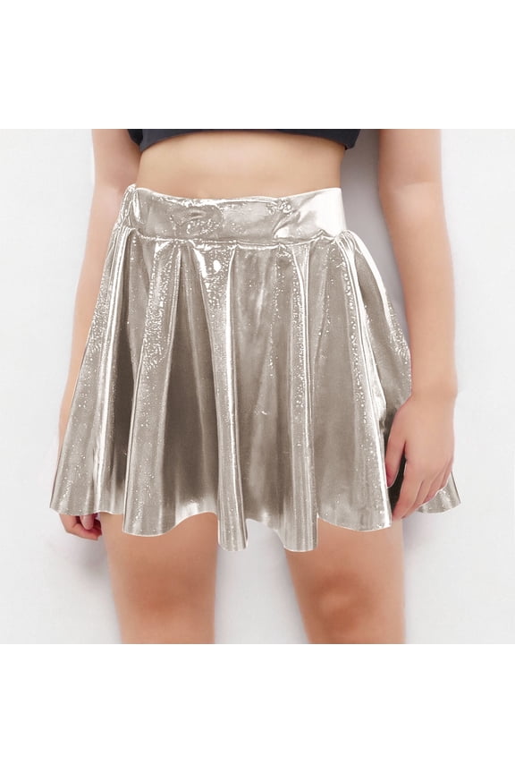 Girls Metallic Sparkly Skirts Shiny Flared Pleated A-Line Skort Athletic Skirts Skater Skirt