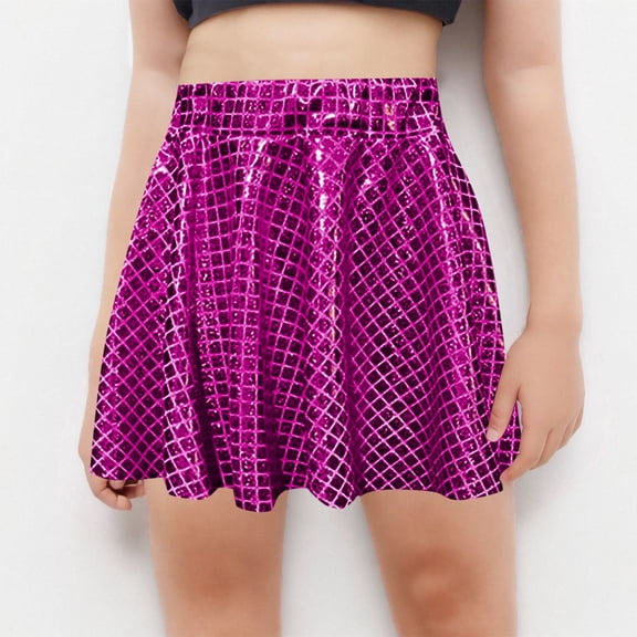 Delliss Girls Metallic Sparkly Skirts Shiny Flared Pleated A-Line Skort Athletic Skirts Skater Skirt