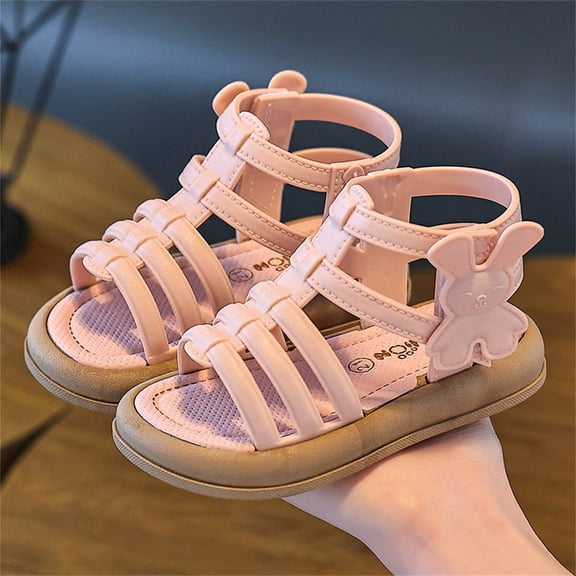 Delliss Girls Open Toe Sandals Breathable Summer Strappy Shoes with Rubber Sole Flats Dress Sandals