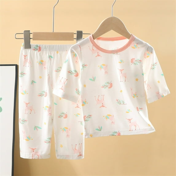 Delliss Girls Pajamas Set cherry print short sleeved shorts two-piece set Sleepwear for Comfortable Nights