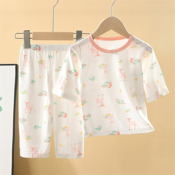 Delliss Girls Pajamas Set cherry print short sleeved shorts two-piece set Sleepwear for Comfortable Nights