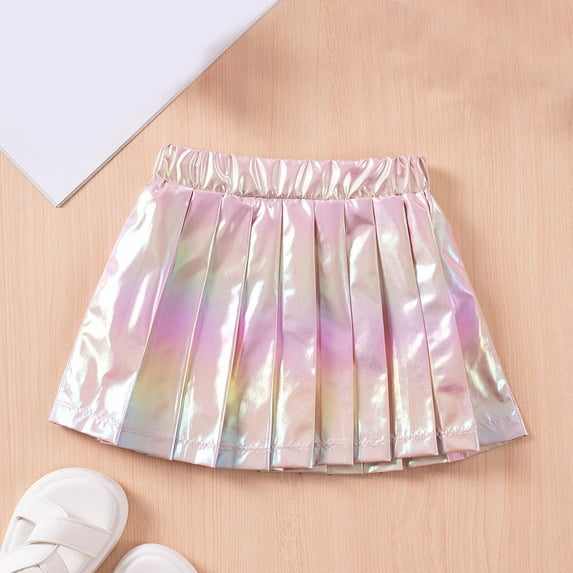 Delliss Girls Pleated Skirt Toddler Metallic Skater Athletic Skirts Sparkly Shiny Pleated A-Line Mini Skort