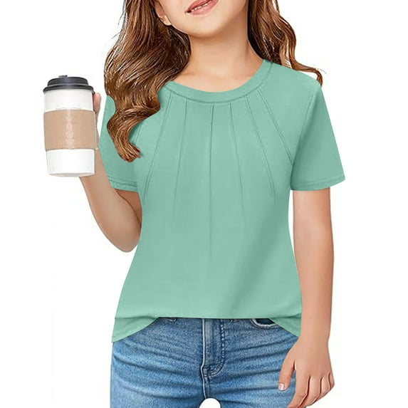 Delliss Girls Pleated T Shirts Kids Summer Short Sleeve Fashion Tops Tees
