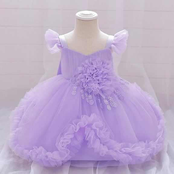 Delliss Girls Ruffle Sleeve Tulle Princess Dress Summer 6M-3T Wedding Pageant Layered Dresses Birthday Party Dress
