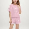 thumbnail image 1 of Delliss Girls Short Sets 2 Pieces Outfits Short Sleeve T-Shirts and Casual Shorts With Pockets Cute Bow print Top Clothes Sets Pink 13 Years, 1 of 9