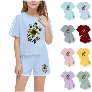 Delliss Girls Short Sets 2 Pieces Outfits Short Sleeve T-Shirts and Casual Shorts With Pockets Cute Clothes Sets Army Green 10 Years