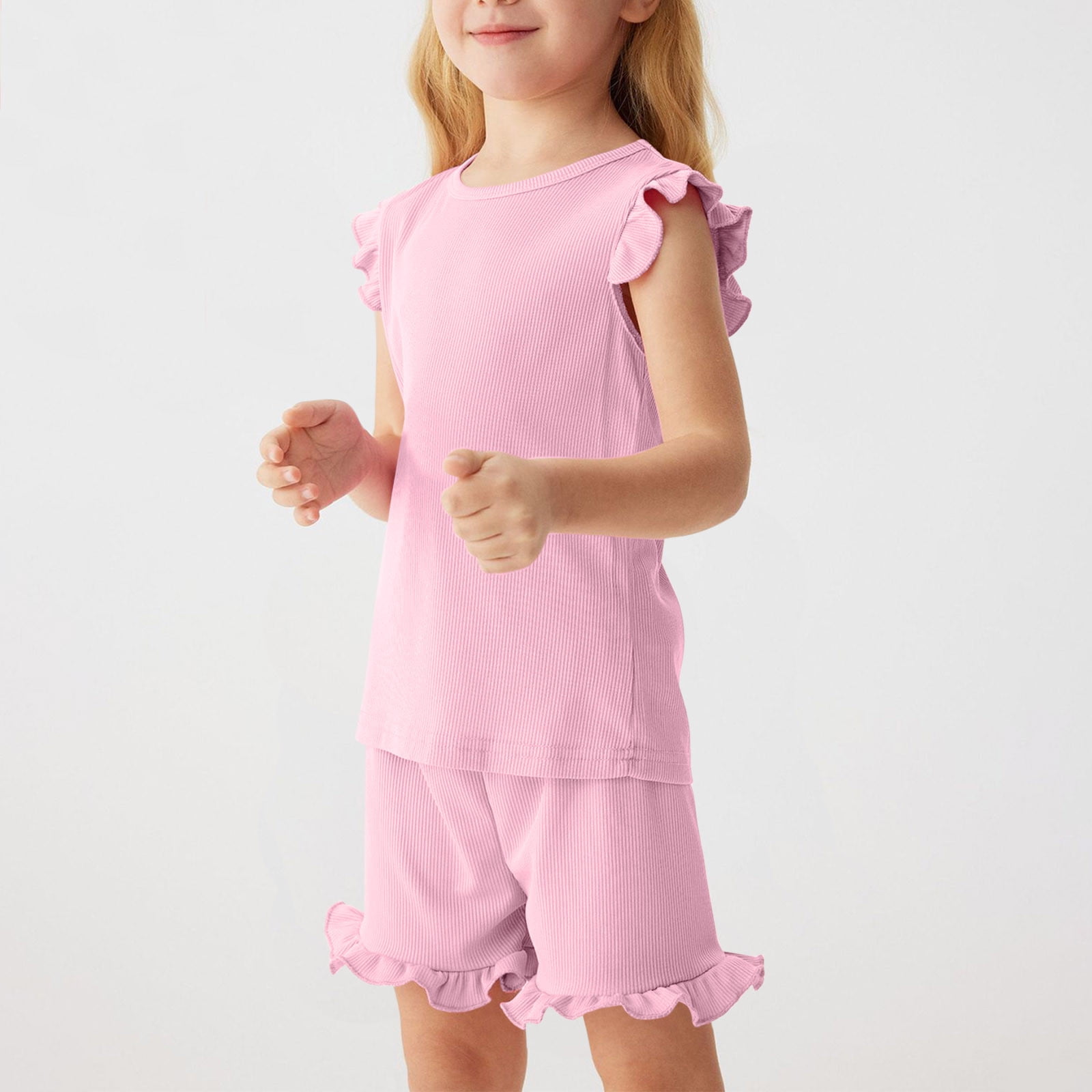 Delliss Girls Shorts Casual Flowy Summer Flying Sleeve Top Flowy Ruffle ...