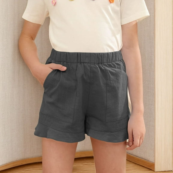 Delliss Girls Shorts Casual Short Pants Summer Ruffle Beach Shorts with Pockets Waist Casual Shorts