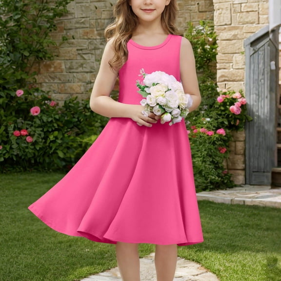 Delliss Girls Sleeveless Dress Summer Casual Beach A-Line Sundress with Pockets Loose Tank Dress 5-15 Years