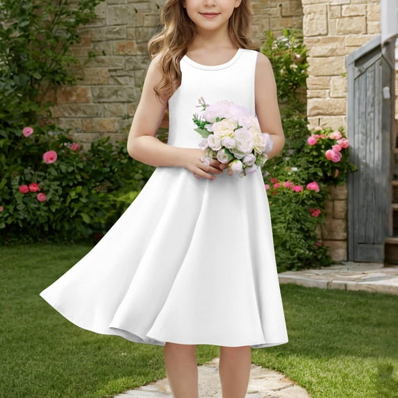 Delliss Girls Sleeveless Dress Summer Casual Beach A-Line Sundress with Pockets Loose Tank Dress 5-15 Years