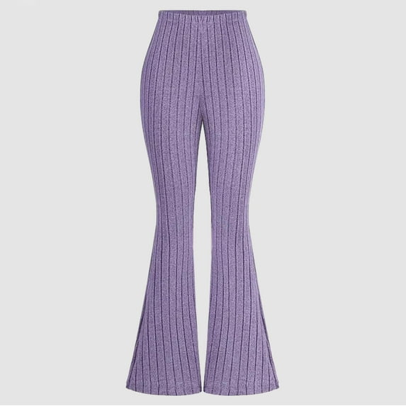 Delliss Girls' Solid Color Elastic Waist Casual Flare Pants Purple 11 Years