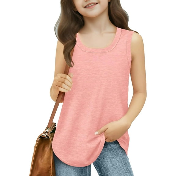 Delliss Girls Square Collar Tank Top Summer Cute Sleeveless Shirts Casual Pink Tee Blouses 3-14 Years