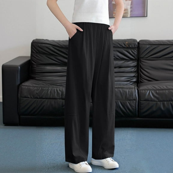 Delliss Girls Straight Leg Sweatpants Lightweight Elastic Waist Lounge Pants Casual Trousers with Pockets 4-15Years