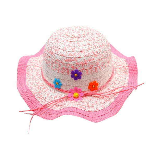 Delliss Girls Straw Hat Sun Hat Summer Outdoor Sun Protection Hat for Kids Ages 3-7 Large Brim Beach Hat with Flowers