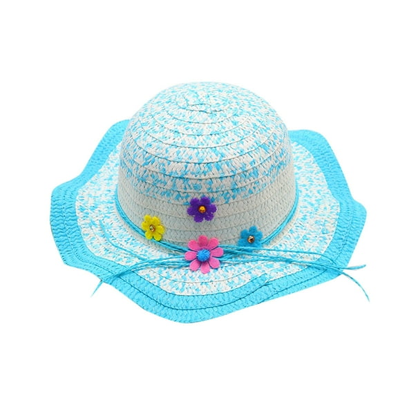 Delliss Girls Straw Hat Sun Hat Summer Outdoor Sun Protection Hat for Kids Ages 3-7 Large Brim Beach Hat with Flowers