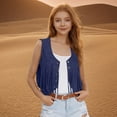 thumbnail image 1 of Delliss Girls Suede Fringe Vest Sleeveless Boho Tassels Jacket Cardigan Cowgirl Western Faux Suede Tassel Leather Outerwear, 1 of 7