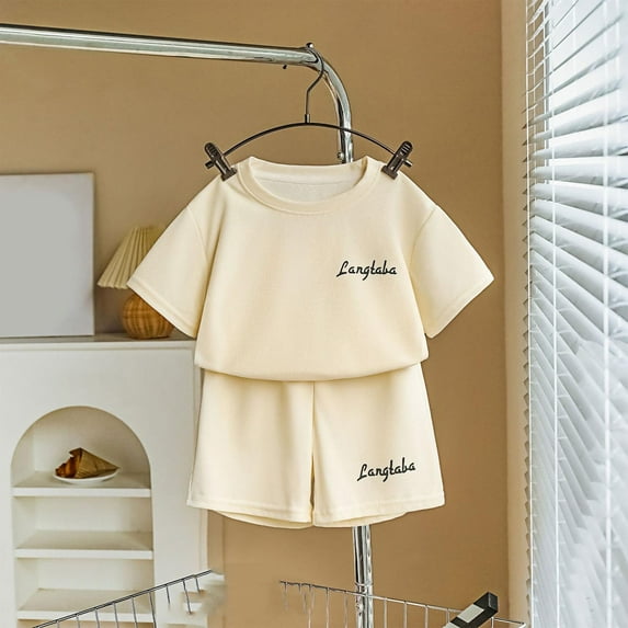 Delliss Girls Summer 2 Piece Outfits Short Sets Casual Solid color Short Sleeve Tops and Elastic Waisted Shorts Sports Suit 1-13Y