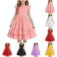 thumbnail image 1 of Delliss Girls' Summer Crew Neck Flutter Sleeve Tiered Flounce Hem Swing A Line Dress 5-13 Years, 1 of 9