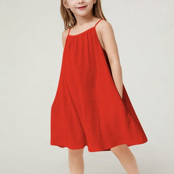 Delliss Girls Summer Jumpsuits Spaghetti Strap Pleat Sleeveless Loose Romper Short Pants with Side Pockets 4-16 Years