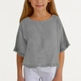 thumbnail image 1 of Delliss Girls Summer Linen Half Sleeve Tops Summer Fashion Loose Tops Round Neck Basic Tees, 1 of 9