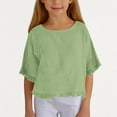 thumbnail image 1 of Delliss Girls Summer Linen Half Sleeve Tops Summer Fashion Loose Tops Round Neck Basic Tees, 1 of 9