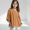 thumbnail image 1 of Delliss Girls Summer Linen Round Neck Short Sleeve Tees Casual Loose Fit Tees Casual Crewneck Tops, 1 of 6