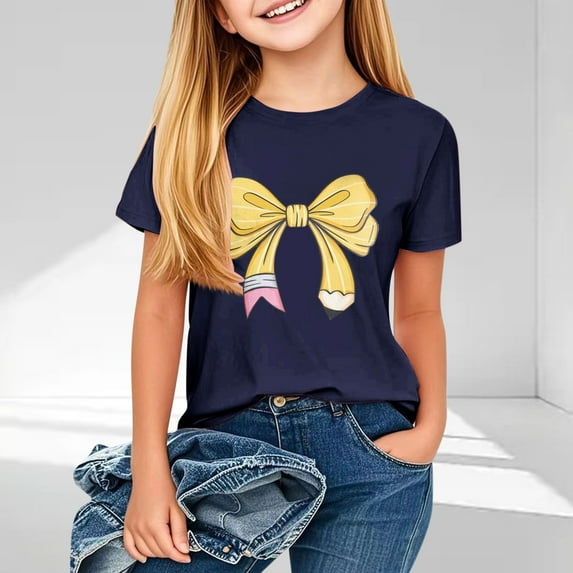 Delliss Girls Summer Tops Fashionable Short Sleeve T-Shirt Casual Daily Shirt for Kids Assorted Colors 2-14 Years