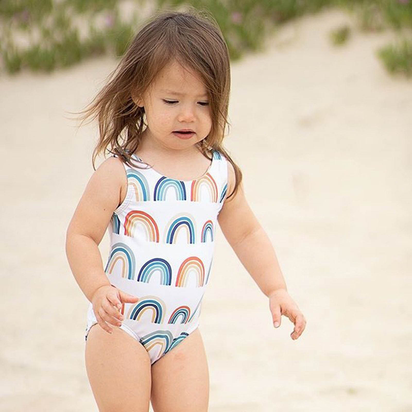 Delliss Girls Swimsuits One Piece Bathing Suits Rainbow Print Kids 