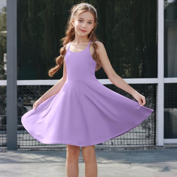 Delliss Girls Tennis Dress Built in Shorts Summer Adjustable Straps Exercise Workout Dress with Pockets Golf Athletic Dresses