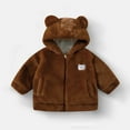 thumbnail image 1 of Delliss Girls' Thick Plush Jacket Fleece Hooded Top Warm Cardigan Zipper Coat Brown 5-6Years, 1 of 5