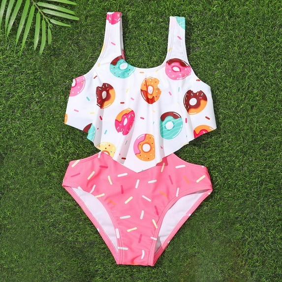 Delliss Girls Two Piece Swimsuits Cute Donut Print Bathing Suits Quick Dry Beach Swimwear Summer Beach Bathing Swimsuit