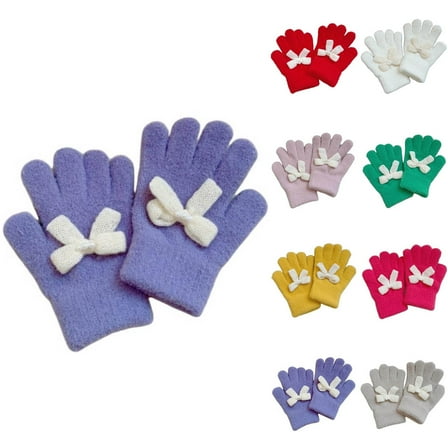 Delliss Girls Warm Gloves Fashion Bow Five Finger Gloves Hiking Ski Hot Pink