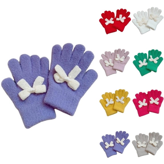 Delliss Girls Warm Gloves Fashion Bow Five Finger Gloves Hiking Ski Purple