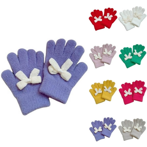 Delliss Girls Warm Gloves Fashion Bow Five Finger Gloves Hiking Ski Red