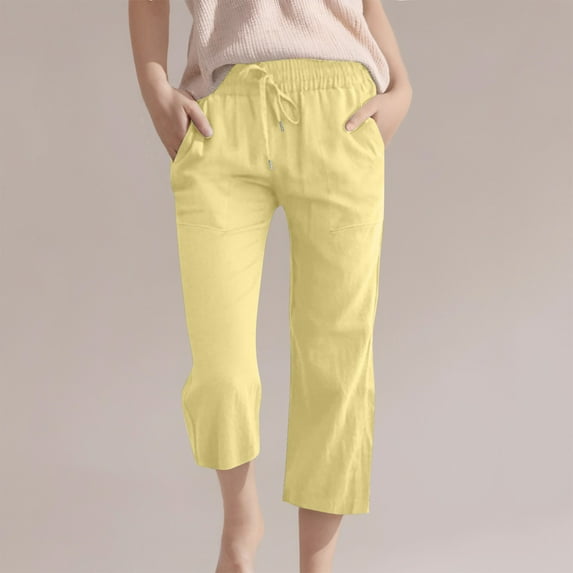 Delliss Girls Wide Leg Capri Pants Loose Cotton Elastic Waist Casual Trousers