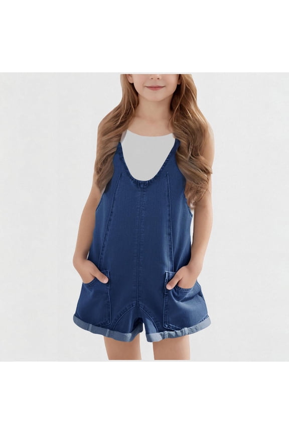 Girls imitation denim with pocket Overall Shorts Kids Summer Adjustable Straps Jumpsuits imitation Jeans Shortalls 5-14 Years
