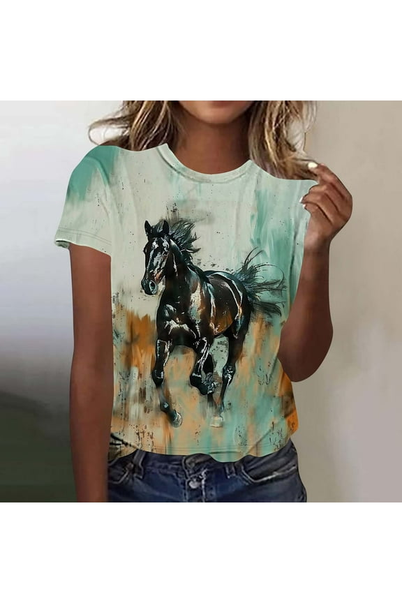 Horse Shirts for Women Horse Riding Tee Shirt Animal Lover Gift Western Country Summer Casual Graphic Tees Tops