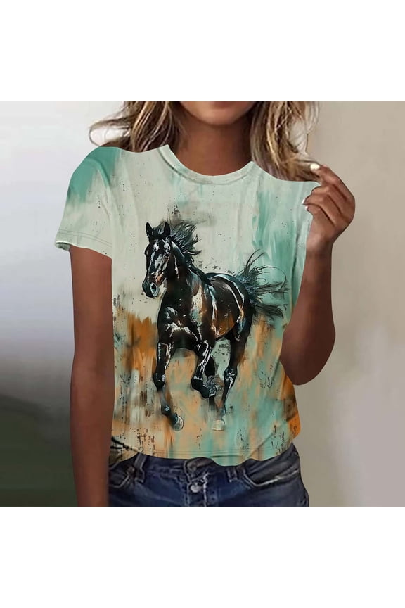 Horse Shirts for Women Horse Riding Tee Shirt Animal Lover Gift Western Country Summer Casual Graphic Tees Tops
