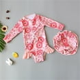 thumbnail image 1 of Delliss Infant Baby Girl Swimsuit One-Piece Long Sleeve Ruffle Swimsuit with Hat Set Floral Print Zipper Bathing Suit Beach Wear 1-6 Years, 1 of 6