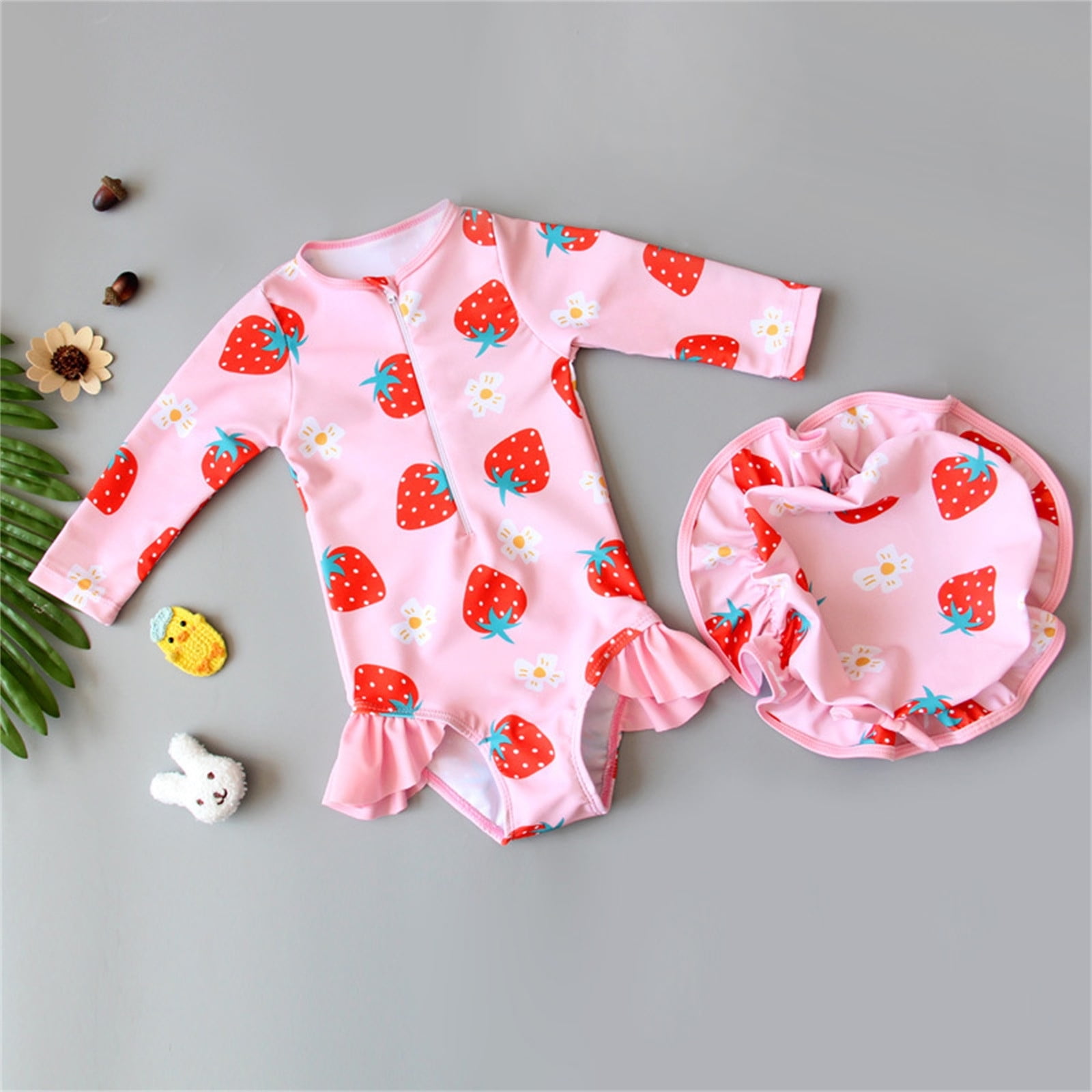 Delliss Infant Baby Girl Swimsuit One-Piece Long Sleeve Ruffle Swimsuit ...