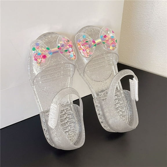 Delliss Jelly Sandals for Girls Closed Toe Princess Style Sandals Summer Dress Shoes Beach Flat Non-Slip Sandals