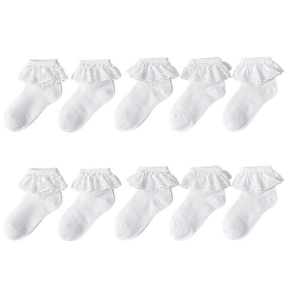 Delliss Kid White Lace Trim Socks Girl 10 Piece Athletic Socks Comfy Breathable Socks White 26-28