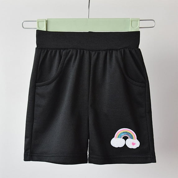 Delliss Kids Athletic Shorts Girls Short Rainbow Print Summer Sports Shorts with Elastic Waist Unisex Gym Sports Soccer Shorts with Pocket