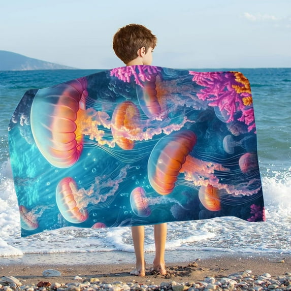 Delliss Kids Beach Towel for Boys Girls Bath and Beach Soft Cotton Terry Hooded Towel Wrap Swim Towel 150x75cm
