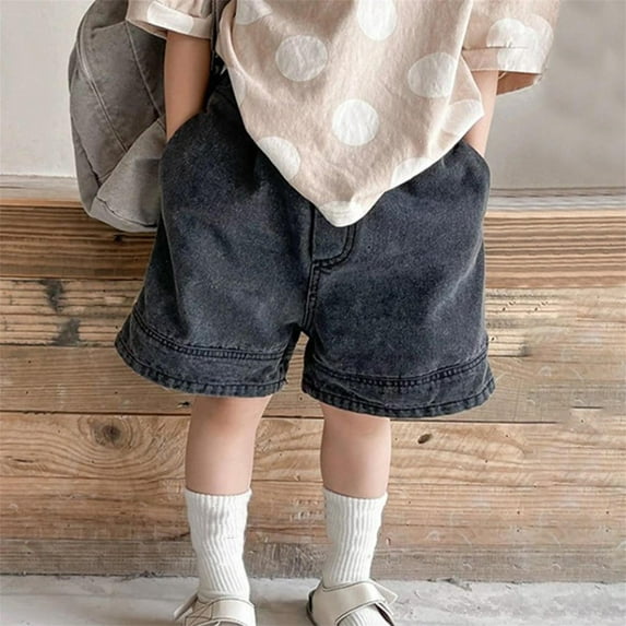 Delliss Kids Elastic Waist Wide Leg Casual Loose Denim Shorts with Pockets Summer Casual Jeans