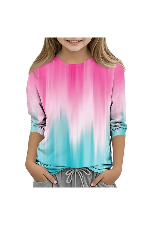 Kids Raglan Jersey Child Toddler Casual Gradient Color Girl 3/4 Sleeves Cute T Shirts 3-12 Years